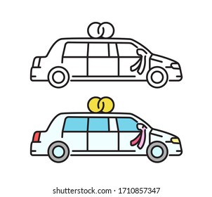 Wedding limousine icon. Vector illustration in a flat style. Linear transport symbol.