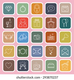 Wedding line flat icons on pink background, stock vector