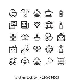 Wedding Line icon set with earrings and invitation icons vector isolated