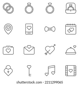 Wedding Line Icon Set Vector