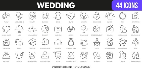 Wedding line icons collection. UI icon set in a flat design. Excellent signed icon collection. Thin outline icons pack. Vector illustration EPS10