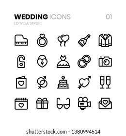 Wedding Line Icons with editable stroke for web and apps