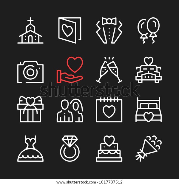 Wedding line icons.\
Modern graphic elements, simple outline thin line design symbols.\
Vector icons set