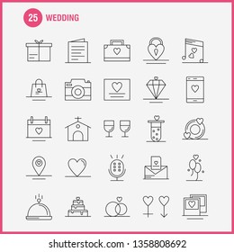 Wedding Line Icons Set For Infographics, Mobile UX/UI Kit And Print Design. Include: Bag, Hand Bag, Love, Mobile, Cell, Love, Mic, Icon Set - Vector