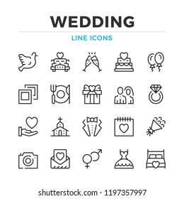 Wedding line icons set. Modern outline elements, graphic design concepts, simple symbols collection. Vector line icons