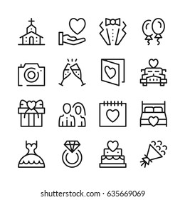 Wedding line icons set. Modern graphic design concepts, simple outline elements collection. Vector line icons