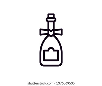 Wedding Line Outlined Icon Vector Champagne Bottle - Vector 