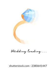 Wedding loading event celebration card. Marriage ring icon that slowly disappears. Cartoon golden ring, wedding poste design.