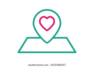 wedding location icon. map with heart. icon related to wedding. line icon style. wedding element illustration