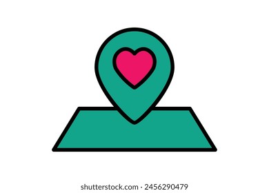 icono de ubicación de la boda. mapa con corazón. icono relacionado con la boda. línea plana estilo de icono. ilustración de elemento de la boda