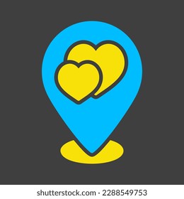 Wedding location isolated pin map glyph on dark background icon. Vector illustration, romance elements. Sticker, patch, badge, card for marriage, valentine