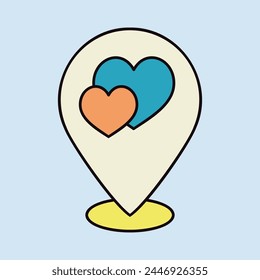 Wedding location isolated pin map icon. Vector illustration, romance elements. Sticker, patch, badge, card for marriage, valentine