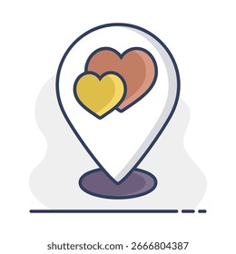 Wedding location isolated pin map icon. Vector illustration, romance elements. Sticker, patch, badge, card for marriage, valentine
