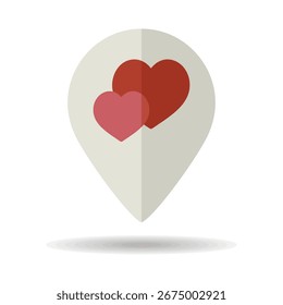 Wedding location isolated pin map icon. Vector illustration, romance elements. Sticker, patch, badge, card for marriage, valentine