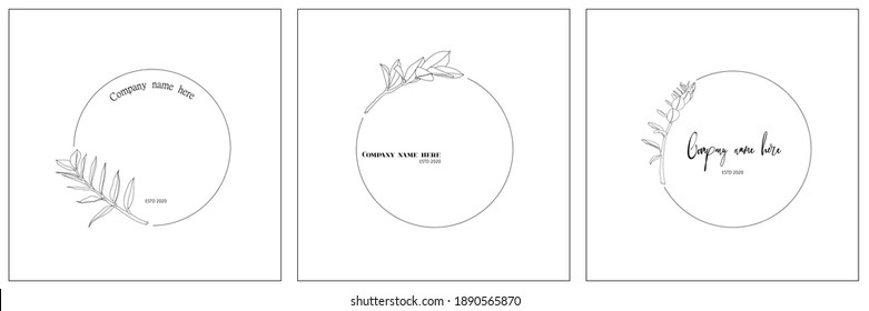 Wedding logo, Botanical rustic trendy greenery leaves illustration. Floral logo design. Badges, emblems, logotypes for organic cosmetics, florist, photography, wedding logos.