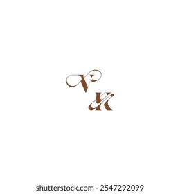 concepto de logotipo de boda VK negrita y línea de cabello letra inicial elegante curva monograma
