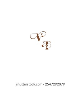 concepto de logotipo de boda VT negrita y línea de cabello letra inicial elegante curva monograma