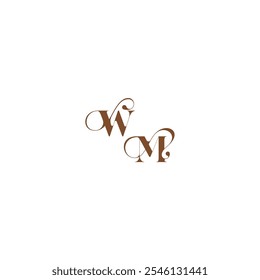 concepto de logotipo de boda WM negrita y línea de cabello letra inicial elegante curva monograma