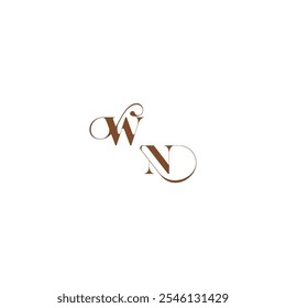logotipo de casamento conceito WN negrito e linha de cabelo letra inicial elegante curva monograma