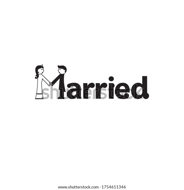 the wedding logo consists of a\
man and woman holding hands forming the letter M of being\
married