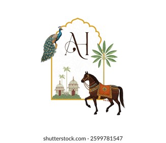 Wedding Logo Design Letter A and H Emblem