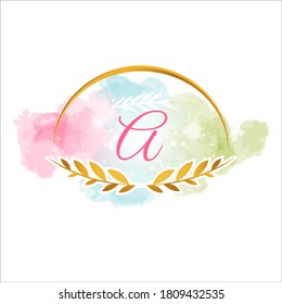 Hochzeitslogo, elegantes, handgezeichnet, Monogramm-Logo, Frauenzeichen. Elegantes Aquarell-Hintergrund-Logo und goldene Linien. Ein hübsches Logo oder Logo für ein Design-Konzept für die Kartenmarkierung und -komposition.