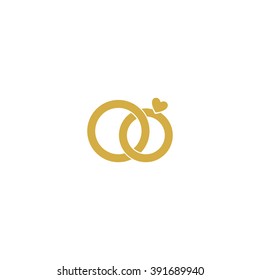 Wedding logo. Gold wedding rings.Stylized engagement. Attributes and decoration ceremony. The symbol of faith, love, care, happiness, mutual understanding, strength.