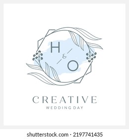 Wedding logo initial H and O with beautiful watercolor
