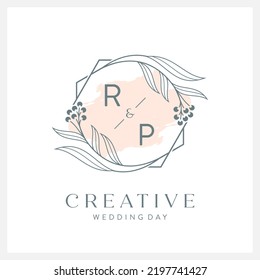 Wedding logo initial R and P with beautiful watercolor