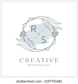 Wedding logo initial R and S with beautiful watercolor