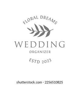 Wedding logo. Minimalistic  floral  frames. Elegant herbs or blossoms. Vector botanical, botanic badge