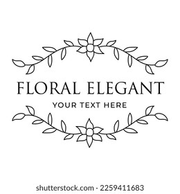 Logo de la boda. Marcos florales minimalistas. Texto con ramas y flores. hierbas o flores elegantes. Bordes de contorno botánico vectorial. placa botánica