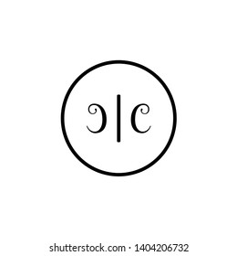 Wedding logo monogram with two curly letters mirrored. Initial black letter c cc inside circle vector logo design template on white background. Suitable for wedding invitation, tailor, print, web.