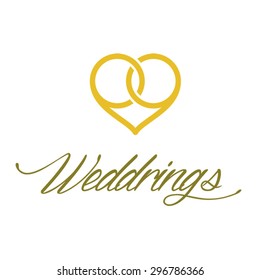 Wedding logo. Two wedding rings, creating a heart shape, with "Weddrings" sign. vector logo