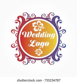wedding logo vector with curly circle frame