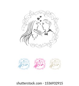 wedding logo vector design shilhoutte of bride in love marriage icon design template illustrations