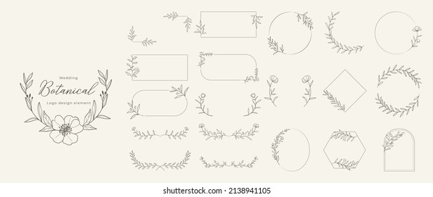 Wedding logo vector template. Botanical and floral logo element. Borders and dividers frame set. Hand drawn leaves branch, herb,flower, rose. Beauty and fashion frame design for logo and invitation.