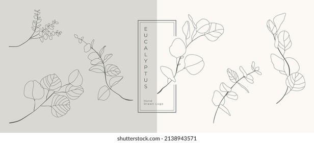 Plantilla vectorial del logotipo de boda. Logo botánico y floral. Conjunto de marcos de bordes y divisores. Rama de hojas dibujadas a mano, hierba, flor, rosa. Belleza y diseño de marco de moda para el logotipo y la invitación.
