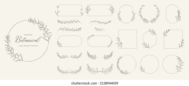 Wedding logo vector template. Botanical and floral logo element. Borders and dividers frame set. Hand drawn leaves branch, herb,flower, rose. Beauty and fashion frame design for logo and invitation.