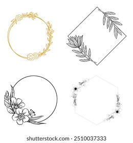 Wedding logo vector template. Botanical and floral logo element. Borders and dividers frame set. Hand drawn leaves branch, herb,flower, rose. Beauty and fashion frame design for logo and invitation.