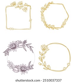 Wedding logo vector template. Botanical and floral logo element. Borders and dividers frame set. Hand drawn leaves branch, herb,flower, rose. Beauty and fashion frame design for logo and invitation.