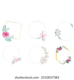 Wedding logo vector template. Botanical and floral logo element. Borders and dividers frame set. Hand drawn leaves branch, herb,flower, rose. Beauty and fashion frame design for logo and invitation.