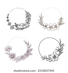 Wedding logo vector template. Botanical and floral logo element. Borders and dividers frame set. Hand drawn leaves branch, herb,flower, rose. Beauty and fashion frame design for logo and invitation.