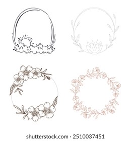 Wedding logo vector template. Botanical and floral logo element. Borders and dividers frame set. Hand drawn leaves branch, herb,flower, rose. Beauty and fashion frame design for logo and invitation.