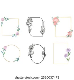 Wedding logo vector template. Botanical and floral logo element. Borders and dividers frame set. Hand drawn leaves branch, herb,flower, rose. Beauty and fashion frame design for logo and invitation.