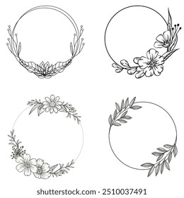 Wedding logo vector template. Botanical and floral logo element. Borders and dividers frame set. Hand drawn leaves branch, herb,flower, rose. Beauty and fashion frame design for logo and invitation.