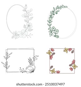 Wedding logo vector template. Botanical and floral logo element. Borders and dividers frame set. Hand drawn leaves branch, herb,flower, rose. Beauty and fashion frame design for logo and invitation.