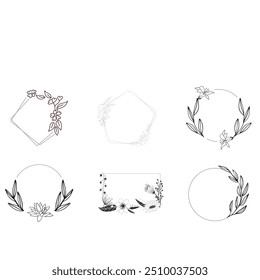 Wedding logo vector template. Botanical and floral logo element. Borders and dividers frame set. Hand drawn leaves branch, herb,flower, rose. Beauty and fashion frame design for logo and invitation.