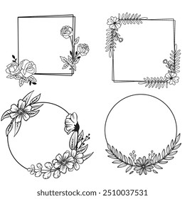Wedding logo vector template. Botanical and floral logo element. Borders and dividers frame set. Hand drawn leaves branch, herb,flower, rose. Beauty and fashion frame design for logo and invitation.