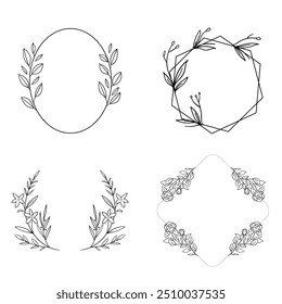Wedding logo vector template. Botanical and floral logo element. Borders and dividers frame set. Hand drawn leaves branch, herb,flower, rose. Beauty and fashion frame design for logo and invitation.